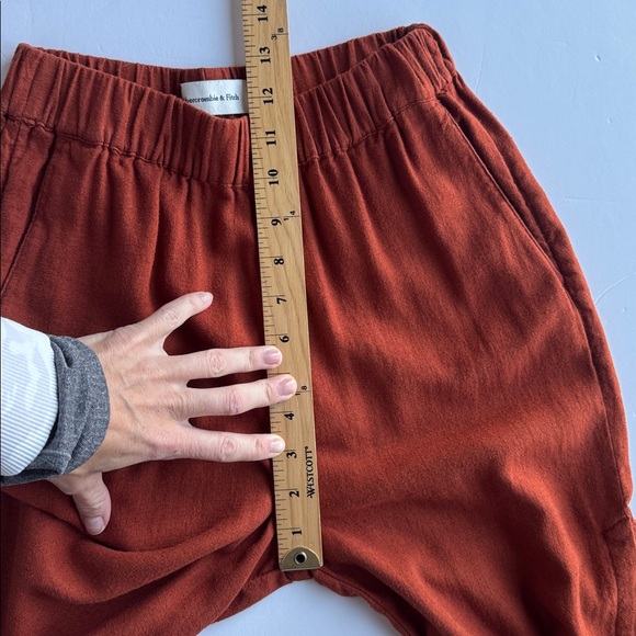 Abercrombie & Fitch Wide Leg Linen-Blend Dark Red Elastic Waist Pants Size XXS - Picture 14 of 16